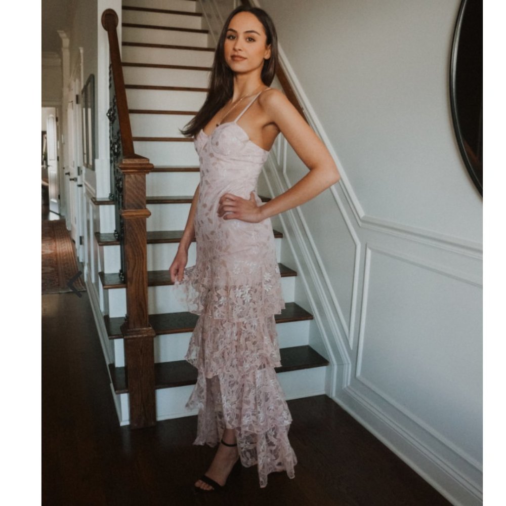 Blush Lace and Ruffle Maxi Dress